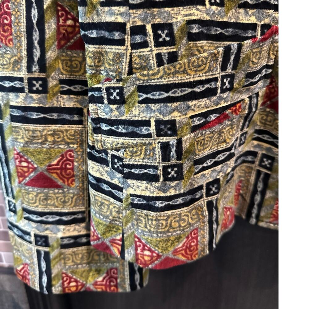 Vintage Velour Blazer 90s Geometric Tapestry Print Mixed Pattern Style Jacket - Picture 9 of 11